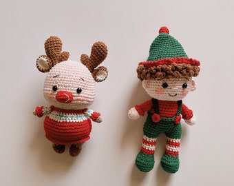 Crochet Reindeer, Crochet Brown Haired Boy, Cute Boy Doll, Cute Knit Doll, Handmade Crochet Doll For Kids, Handmade Toys,  Gift For Kids