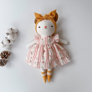 SPECIAL PRICE Sleeping Cat Doll With Clothes, Handmade Fabric Doll, Stuffed Heirloom Doll, Birthday Gift Easter Gift Chirstmas Gift For Kids