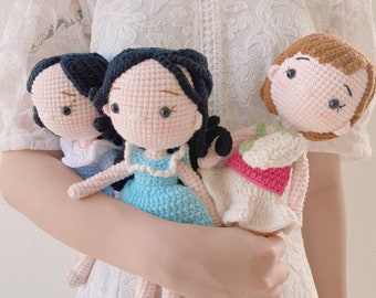 Petite fille au crochet, poupée avec jolie jupe flottante, poupée d'art en tricot unique, cadeau d'anniversaire de poupée décorative, cadeau de baby shower, décoration de chambre d'enfant