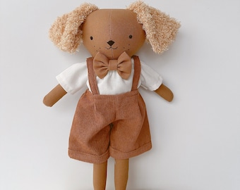DOG DOLL linen fabric handmade, Fabric Doll, Heirloom Doll, Black DOG Doll, Custom Doll, Rag Doll, Personalized Doll, Gift For Daughter Son
