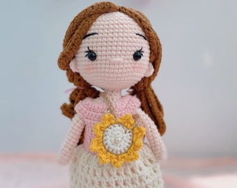 Muñeca de ganchillo hecha a mano, muñeca con lindo vestido, muñeca terminada en crochet, muñeca Amigurumi, regalo para hija, regalo de juguetes de cumpleaños para niños