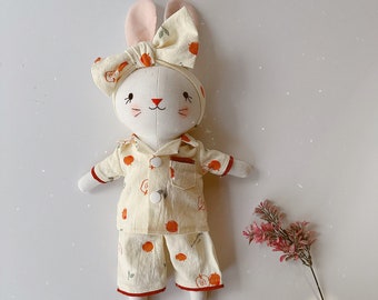 Muñeca durmiente hecha a mano, muñeca conejito pijama, muñeca de algodón BaBy, muñeca con ropa, muñeca reliquia, muñeca de tela, muñeca de trapo conejito, regalo para niños