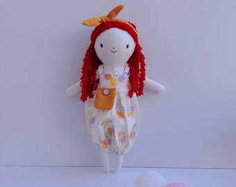 BIG DOLL - Stuffed Girl Doll Sewing Soft Toy, Red Hair Gril Doll, Cuddly Rag Doll, Rag Doll With Clothes,  Dress Up Doll Fabric Doll, 33 cm