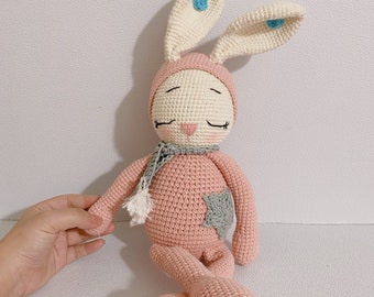 BIG DOLL, Crochet Doll Bunny Pink Color, Handmade Baby Sleeping Rabbit, Amigurumi Doll, Knit Doll, Handmade Toys For Children, Best Price