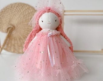 Muñeca dulce princesa niña, muñeca de tela suave, muñeca hecha a mano, muñeca textil, regalo de cumpleaños personalizado para niños, muñeca reliquia para niñas