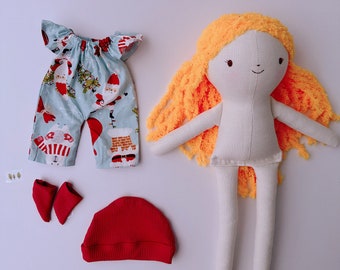 Cadeau de Noël Poupée en lin fille endormie, poupée fille avec joli chapeau, poupée ancienne en peluche, cadeaux pour enfants, poupée pour vêtements 33 cm (13 pouces)