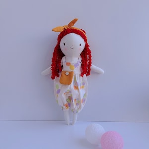 BIG DOLL - Stuffed Girl Doll Sewing Soft Toy, Red Hair Gril Doll, Cuddly Rag Doll, Rag Doll With Clothes,  Dress Up Doll Fabric Doll, 33 cm