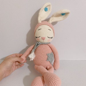 BIG DOLL, Crochet Doll Bunny Pink Color, Handmade Baby Sleeping Rabbit, Amigurumi Doll, Knit Doll, Handmade Toys For Children, Best Price image 1