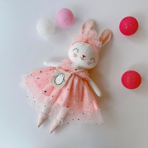 BIG DOLL Handmade Bunny Doll With Floral Skirt, Linen Soft Fabric Doll, Heirloom Handmade Doll, Textile Doll, Rag Doll, Princess Doll image 1