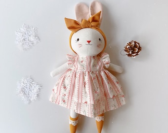 Stuffed Animal Doll, Handmade Bunny Doll, Linen Soft Fabric Doll, Heirloom Handmade Doll, Textile Doll, Rag Doll, 33 cm(13 inches)