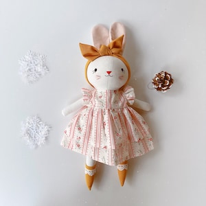 Stuffed Animal Doll, Handmade Bunny Doll, Linen Soft Fabric Doll, Heirloom Handmade Doll, Textile Doll, Rag Doll, 33 cm(13 inches)