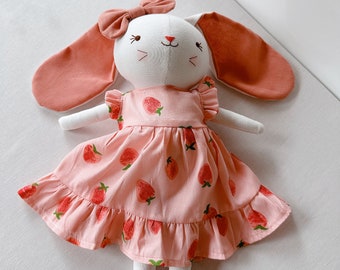Bunny Doll With Pink Pajamas, BaBy Cotton Doll, Doll With Clothes, Heirloom Doll, Fabric Doll, Bunny Rag Doll, Gift For Kids