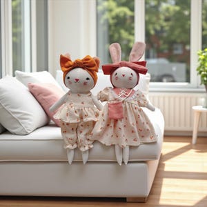 Couple Bunny And Cat Dolls, Fabric Doll, Doll Clothing, Doll With Princess Dress, Doll For Kids,