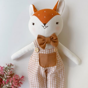 Fox Doll Animal Cloth Doll, Handmade Linen Doll, Stuffed Animal Toy For Woodland Nursery, Baby Shower, Fox Sewing Doll Doll With Outfit