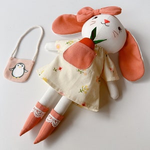 BIG SALE Handmade Fabric Doll, Sleeping Bunny Linen Doll With Carrot, Stuffed Heirloom Doll, Rag Doll, Gifts For Children, DRESS Bunny Doll image 4