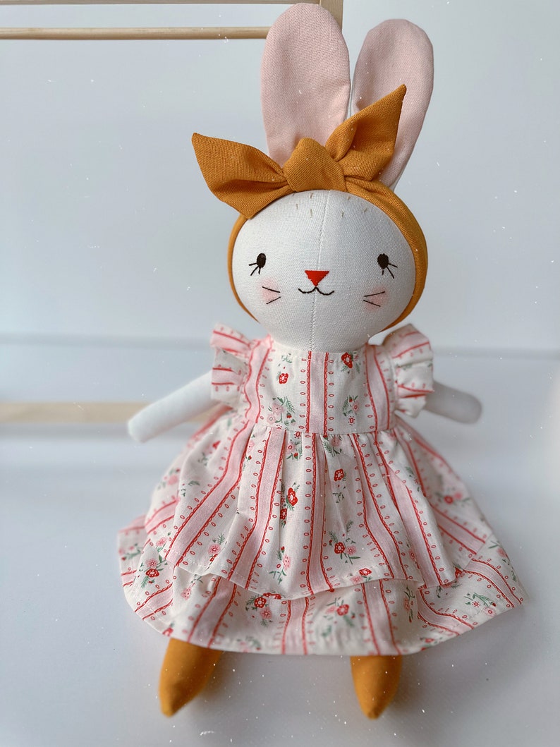 Stuffed Animal Doll, Handmade Bunny Doll, Linen Soft Fabric Doll, Heirloom Handmade Doll, Textile Doll, Rag Doll, 33 cm13 inches image 2