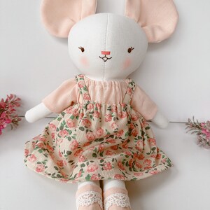 Mouse Doll, Fabric Rat Doll With Rose Dress, Soft Doll Nature Linen, Handmade Stuffed Animal Toy, Unique Art Doll, Cloth Doll image 8