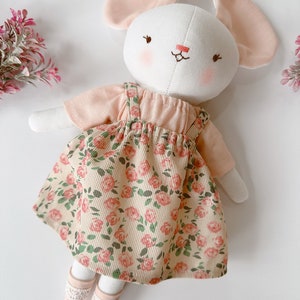 Mouse Doll, Fabric Rat Doll With Rose Dress, Soft Doll Nature Linen, Handmade Stuffed Animal Toy, Unique Art Doll, Cloth Doll image 9