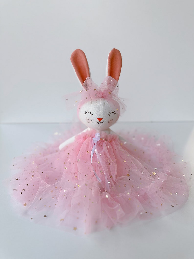 BEST PRICE-Handmade Bunny Doll, Fabric Doll, Heirloom Doll, Rabbit Doll Princess Pink Dress, Custom Doll, Rag Doll, Personalized Doll image 8