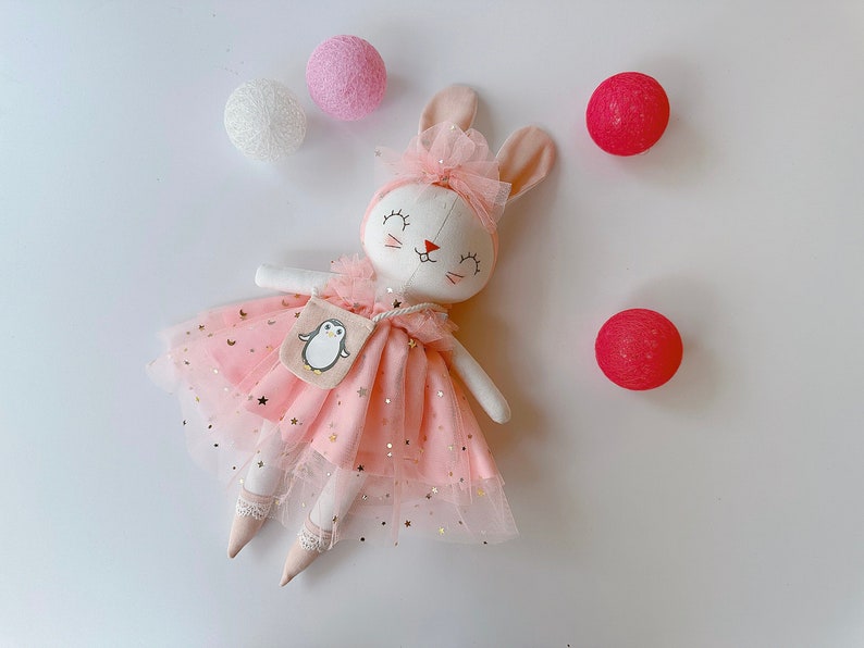 BIG DOLL Handmade Bunny Doll With Floral Skirt, Linen Soft Fabric Doll, Heirloom Handmade Doll, Textile Doll, Rag Doll, Princess Doll image 1