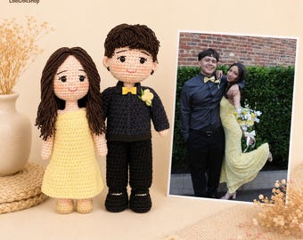 Custom Couple Doll From Photo, Handmade Crochet Portrait, Personalized Wedding Gift, Anniversary Gift for Couple, Gift For Girlfriend