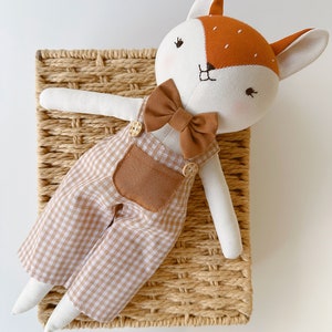 Fox Doll Animal Cloth Doll, Handmade Linen Doll, Stuffed Animal Toy For Woodland Nursery, Baby Shower, Fox Sewing Doll image 5