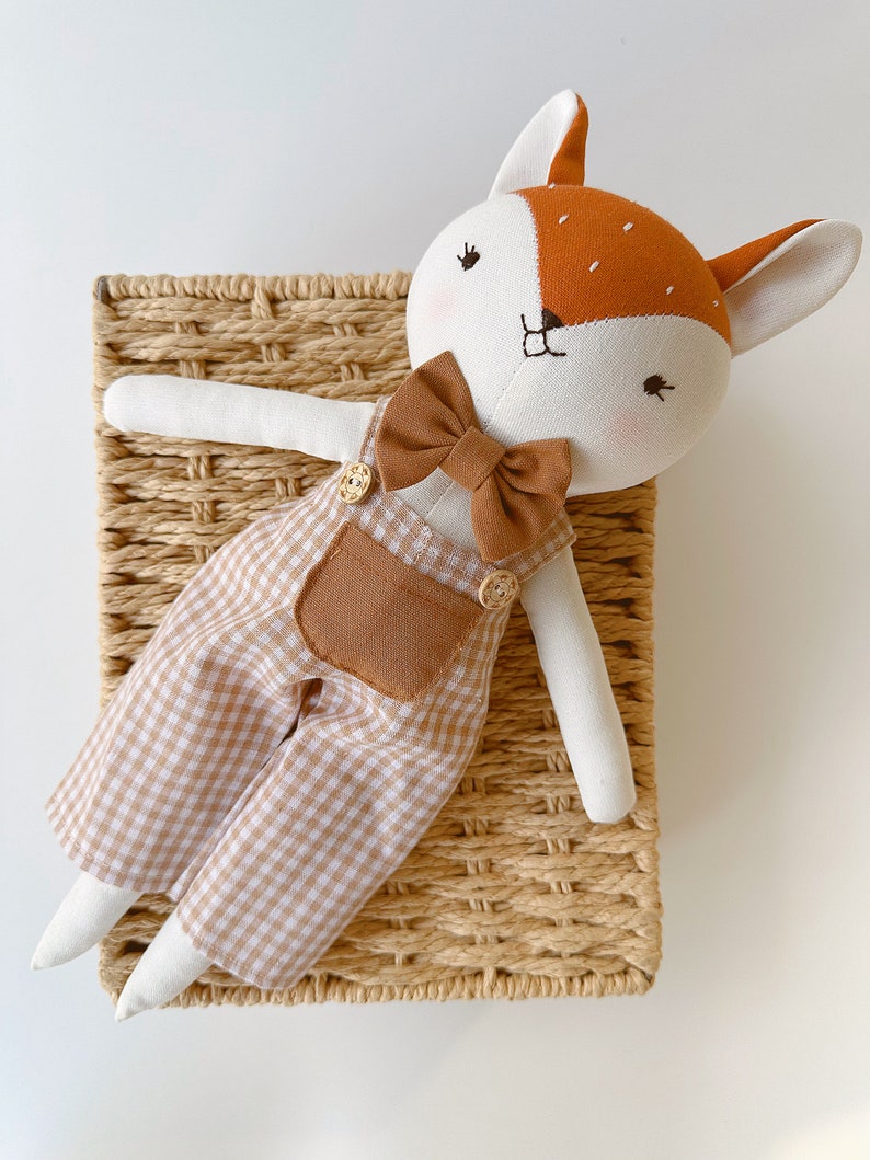 Fox Doll Animal Cloth Doll, Handmade Linen Doll, Stuffed Animal Toy For Woodland Nursery, Baby Shower, Fox Sewing Doll image 5