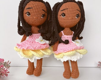 Muñeca negra, muñeca de ganchillo hecha a mano para niños, regalo para hija, juguetes hechos a mano, muñeca terminada en ganchillo, muñeca con vestido