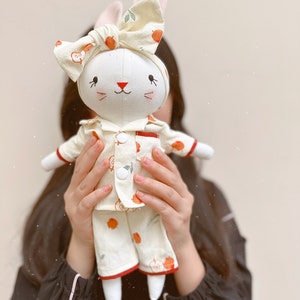 Handmade Sleeping Doll, Pijama Bunny Doll, BaBy Cotton Doll, Doll With Clothes, Heirloom Doll, Fabric Doll, Bunny Rag Doll, Gift For Kids zdjęcie 8