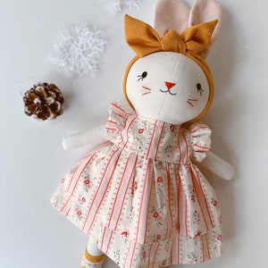 Stuffed Animal Doll, Handmade Bunny Doll, Linen Soft Fabric Doll, Heirloom Handmade Doll, Textile Doll, Rag Doll, 33 cm13 inches image 3