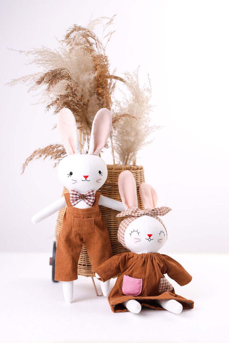 COUPLE BUNNY Doll, Linen Soft Fabric Doll, Heirloom Handmade Doll, Textile Doll, Rag Doll, Doll For Kids, Doll Clothes Premium Linen Doll image 9