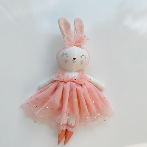BIG DOLL- Handmade Bunny Doll With Floral Skirt, Linen Soft Fabric Doll, Heirloom Handmade Doll, Textile Doll, Rag Doll, Princess Doll