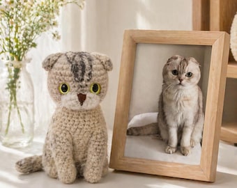 Custom Cat Doll From Photo, Personalized Crochet Cat, Pet Portrait Doll, Cat Lover Gift, Custom Cat Memorial Gift, Handmade Pet Replica