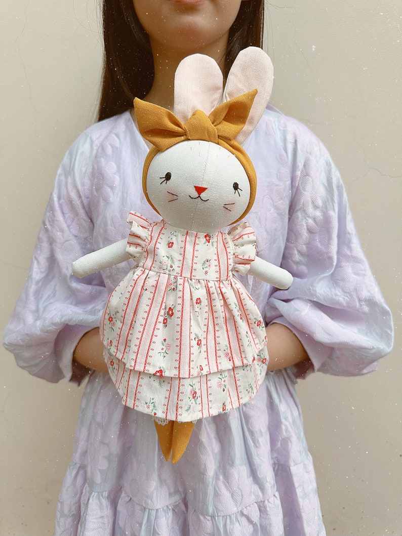 Stuffed Animal Doll, Handmade Bunny Doll, Linen Soft Fabric Doll, Heirloom Handmade Doll, Textile Doll, Rag Doll, 33 cm13 inches image 9