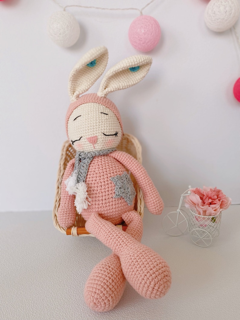 BIG DOLL, Crochet Doll Bunny Pink Color, Handmade Baby Sleeping Rabbit, Amigurumi Doll, Knit Doll, Handmade Toys For Children, Best Price image 4