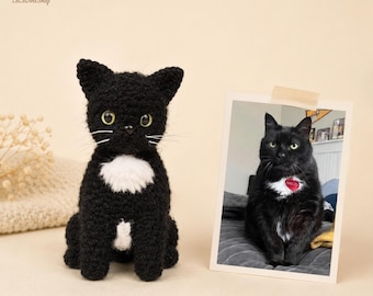 Cat Portrait Doll Custom Crochet Cat Handmade Pet Cat Memorial Keepsake Gift for Her Memorial Cat Doll Cat Lover Gift Personalized Cat