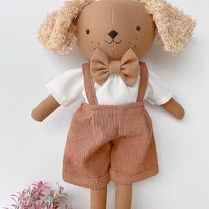 DOG DOLL linen fabric handmade, Fabric Doll, Heirloom Doll, Black DOG Doll, Custom Doll, Rag Doll, Personalized Doll, Gift For Daughter Son image 3