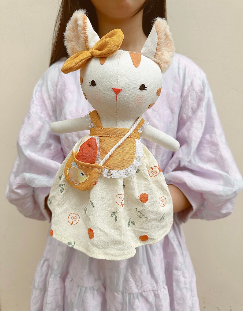 Handcrafted Cat Doll, Soft Doll Nature Linen Fabric, Handmade Stuffed Animal Toy, Unique Art Doll, Doll Clothes For Girls, Gift For Kids image 8