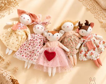 Linen Animal Doll Stuffed Animal With Removable Clothes, Personalized Gift For Kids Baby Shower Gift Heirloom Toy Birthday Gift For Kids