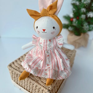 Stuffed Animal Doll, Handmade Bunny Doll, Linen Soft Fabric Doll, Heirloom Handmade Doll, Textile Doll, Rag Doll, 33 cm13 inches image 8