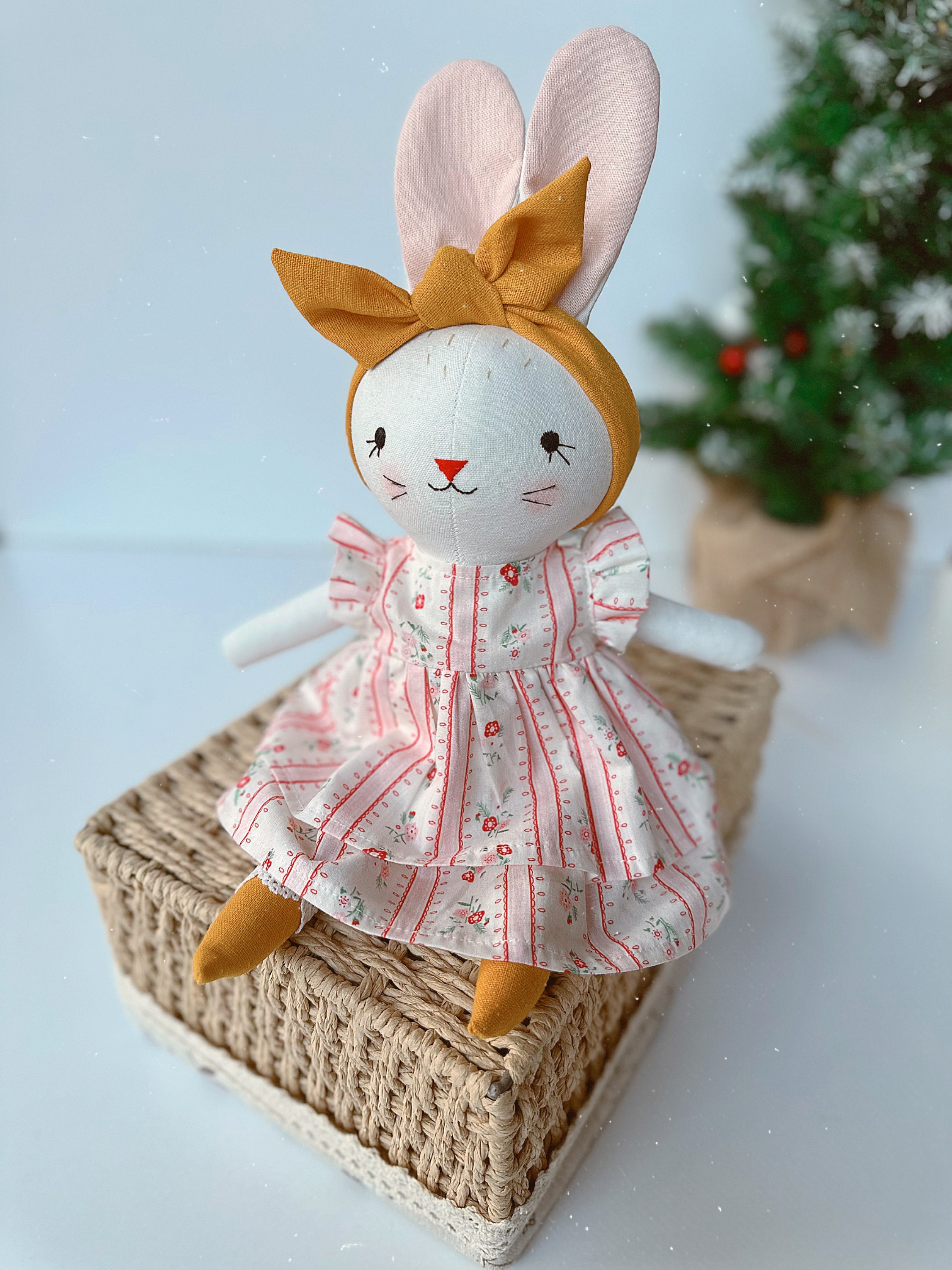 Stuffed Animal Doll, Handmade Bunny Doll, Linen Soft Fabric Doll