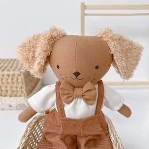 DOG DOLL linen fabric handmade, Fabric Doll, Heirloom Doll, Black DOG Doll, Custom Doll, Rag Doll, Personalized Doll, Gift For Daughter Son image 4