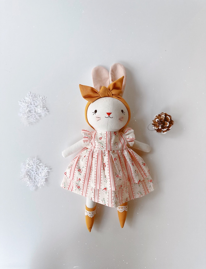 Stuffed Animal Doll, Handmade Bunny Doll, Linen Soft Fabric Doll, Heirloom Handmade Doll, Textile Doll, Rag Doll, 33 cm13 inches image 1