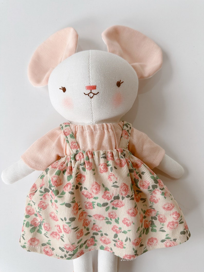 Mouse Doll, Fabric Rat Doll With Rose Dress, Soft Doll Nature Linen, Handmade Stuffed Animal Toy, Unique Art Doll, Cloth Doll image 10