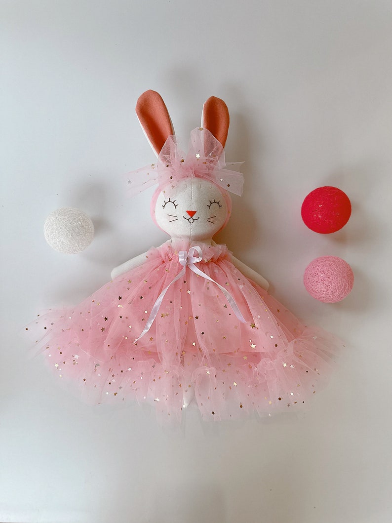 BEST PRICE-Handmade Bunny Doll, Fabric Doll, Heirloom Doll, Rabbit Doll Princess Pink Dress, Custom Doll, Rag Doll, Personalized Doll image 4