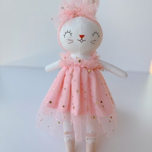 BIG DOLL Handmade Bunny Doll With Floral Skirt, Linen Soft Fabric Doll, Heirloom Handmade Doll, Textile Doll, Rag Doll, Princess Doll image 8