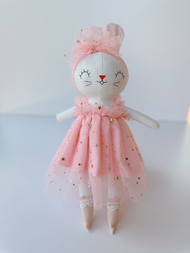 BIG DOLL Handmade Bunny Doll With Floral Skirt, Linen Soft Fabric Doll, Heirloom Handmade Doll, Textile Doll, Rag Doll, Princess Doll image 8