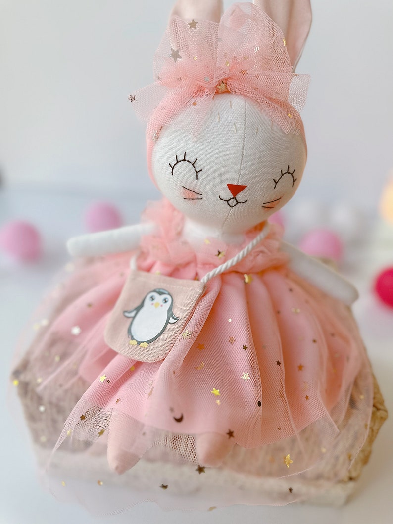 BIG DOLL Handmade Bunny Doll With Floral Skirt, Linen Soft Fabric Doll, Heirloom Handmade Doll, Textile Doll, Rag Doll, Princess Doll image 3
