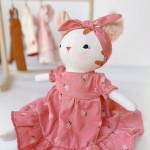 Kitty Doll With Pink Sundress, Soft Doll Linen Fabric, Stuffed Animal Toys And Clothes, Gift for Christmas, Christening, Birthday, Nursery image 8