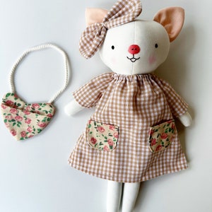 Handmade Linen Pig Doll With Dress, Soft Fabric Doll, Textile Doll, Personalized Birthday Gift For Kids, Heirloom Doll For Girls Doll With Outfit